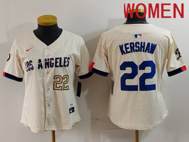 Women Los Angeles Dodgers #22 Kershaw Cream Fashion Nike Game MLB Jersey style 7013